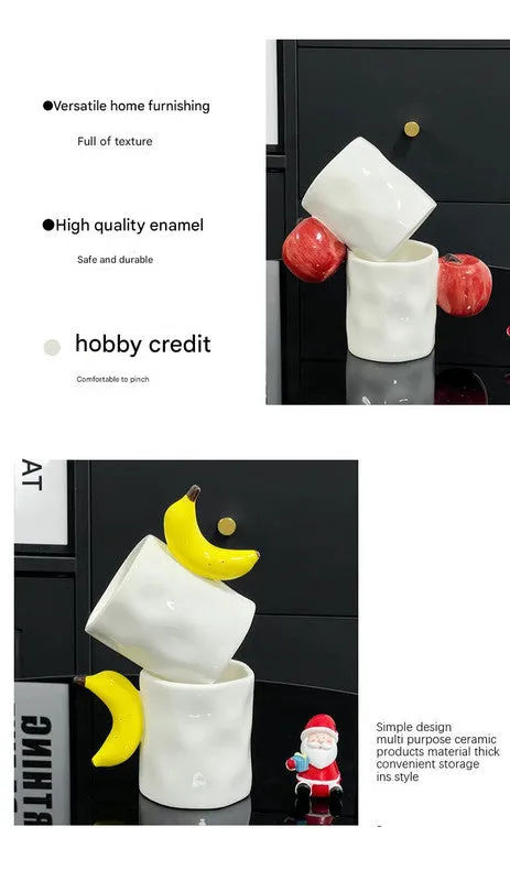 2-Piece Creative Fruit Ceramic Mug Set | Apple & Banana | 280ml Couple Mugs | Perfect Gift for Birthdays or Valentine's Day