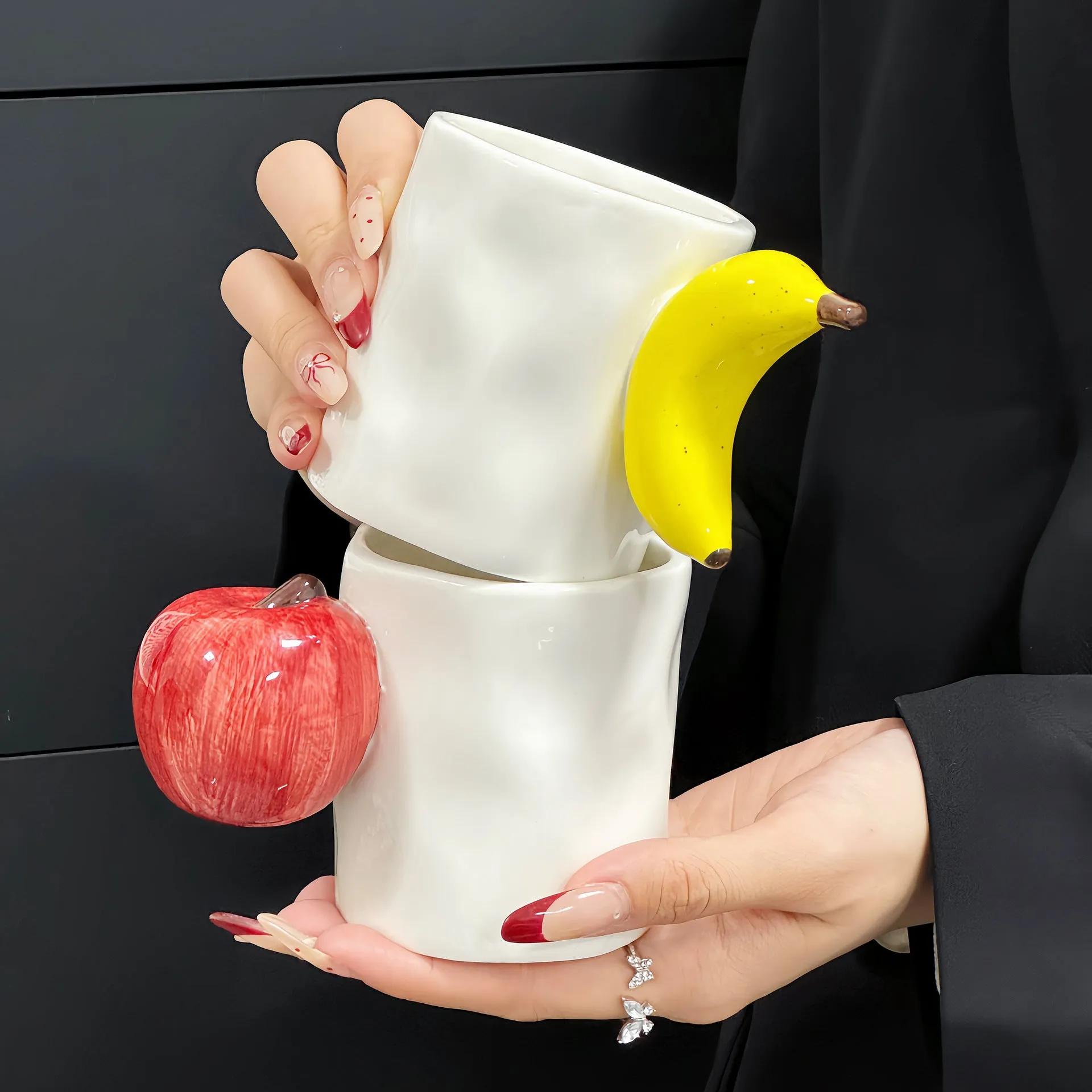 2-Piece Creative Fruit Ceramic Mug Set | Apple & Banana | 280ml Couple Mugs | Perfect Gift for Birthdays or Valentine's Day