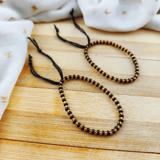 Adjustable Black Golden Beads Indian New Born Kids Nazaria Daily Bracelet