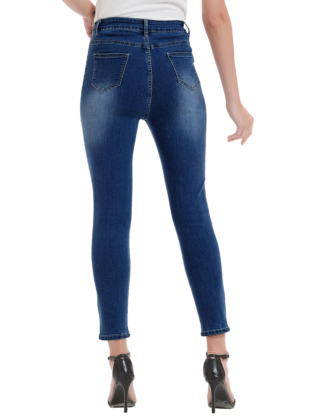 Anna-Kaci Women's High Waisted Denim Skinny Jeans Stretch Distressed Ripped Knee Pants by Anna-Kaci
