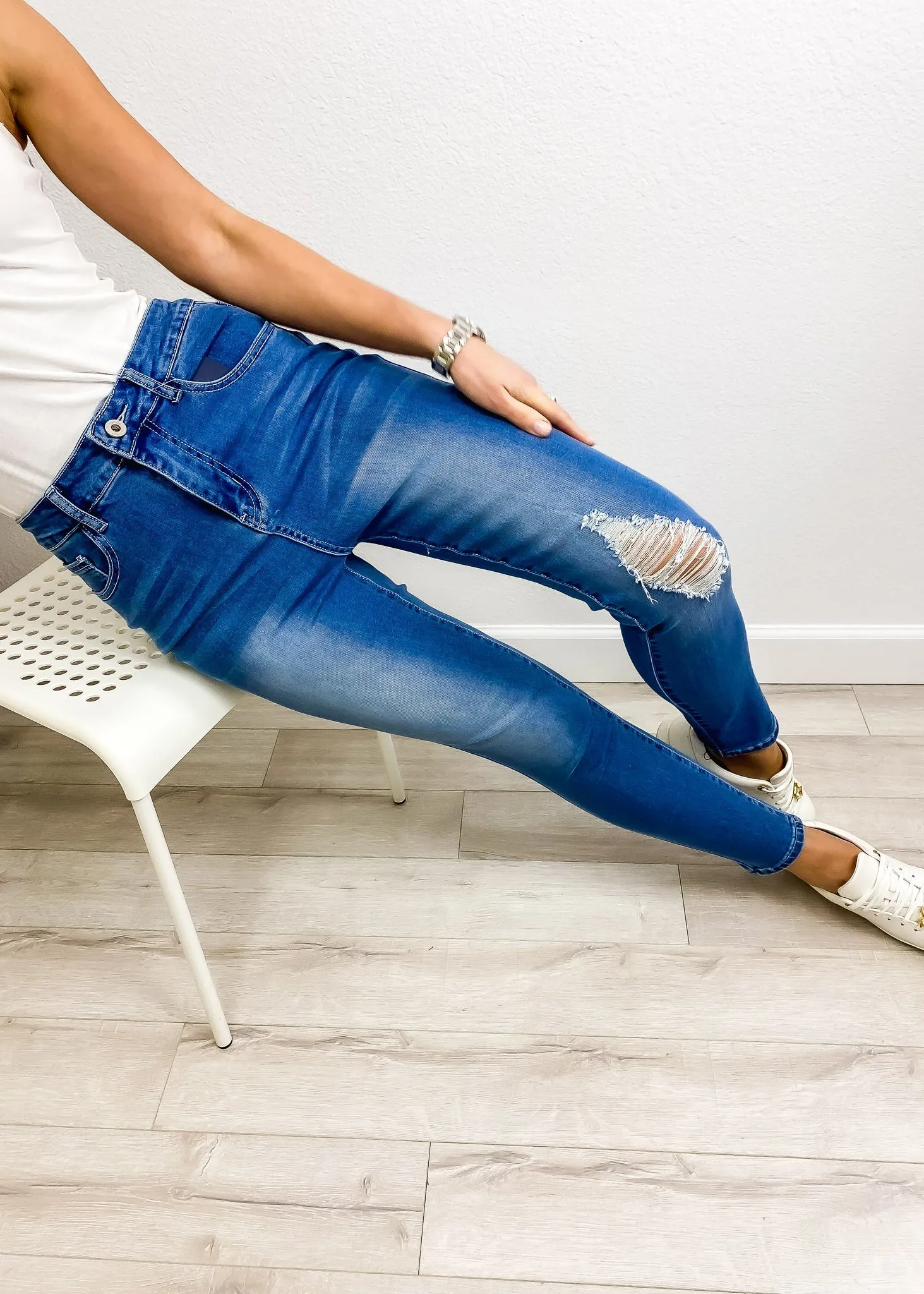 Anna-Kaci Women's High Waisted Denim Skinny Jeans Stretch Distressed Ripped Knee Pants by Anna-Kaci