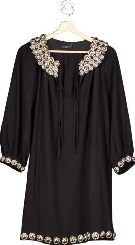 Balmain Black Embellished Silk Long Sleeve Dress UK 12