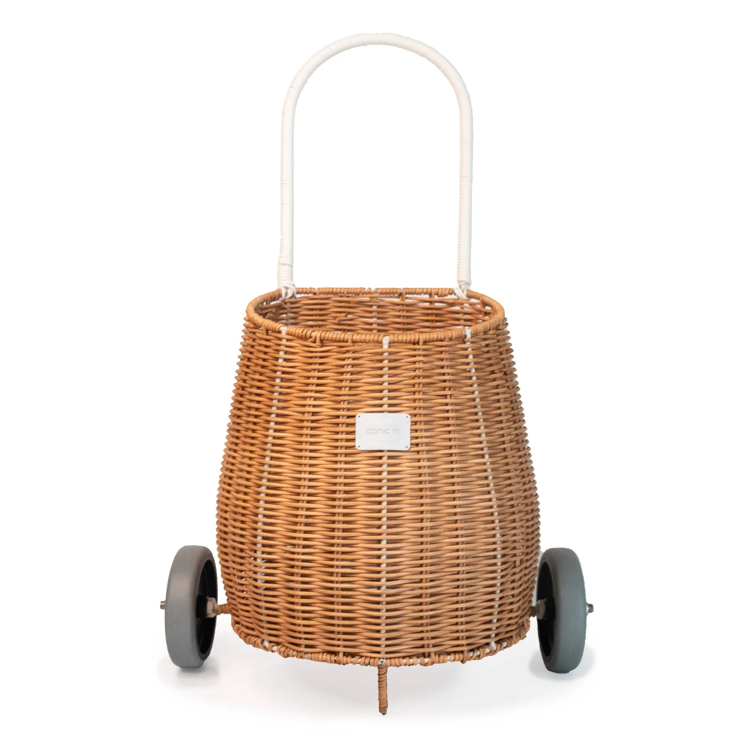 Basket on wheels rattan storage toy for kids: Light blue
