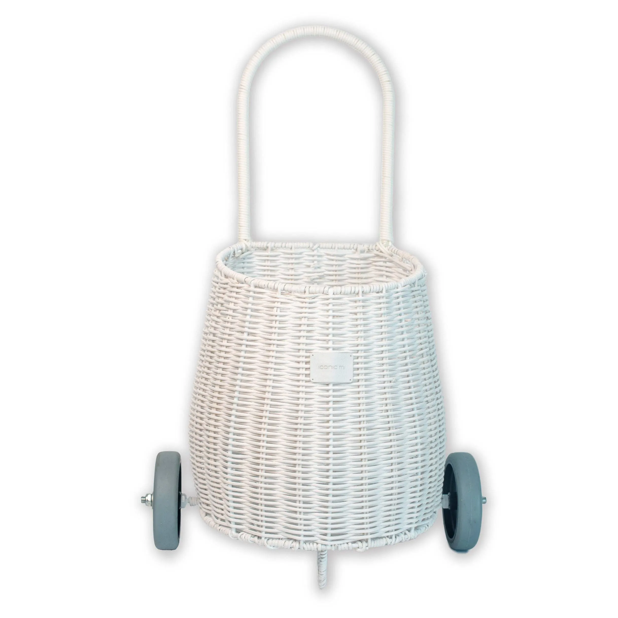 Basket on wheels rattan storage toy for kids: Light blue