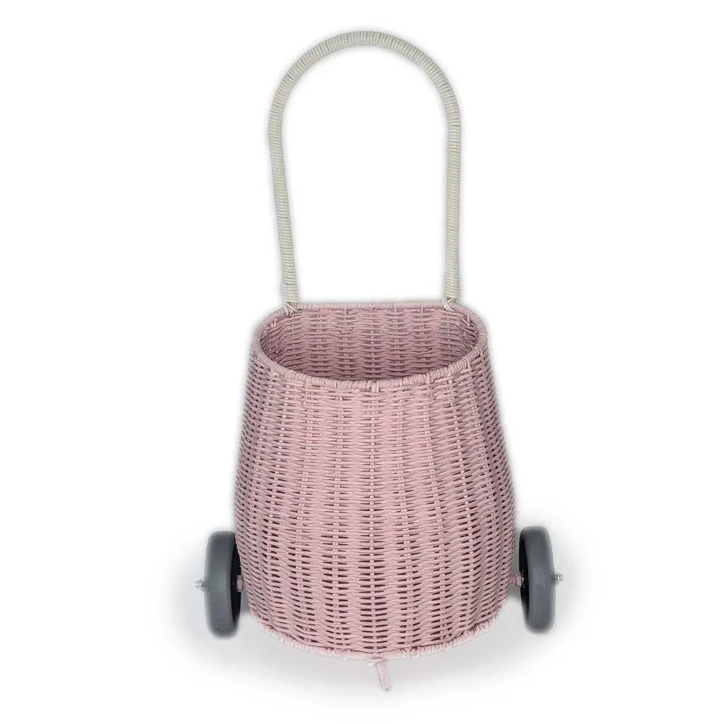 Basket on wheels rattan storage toy for kids: Light blue