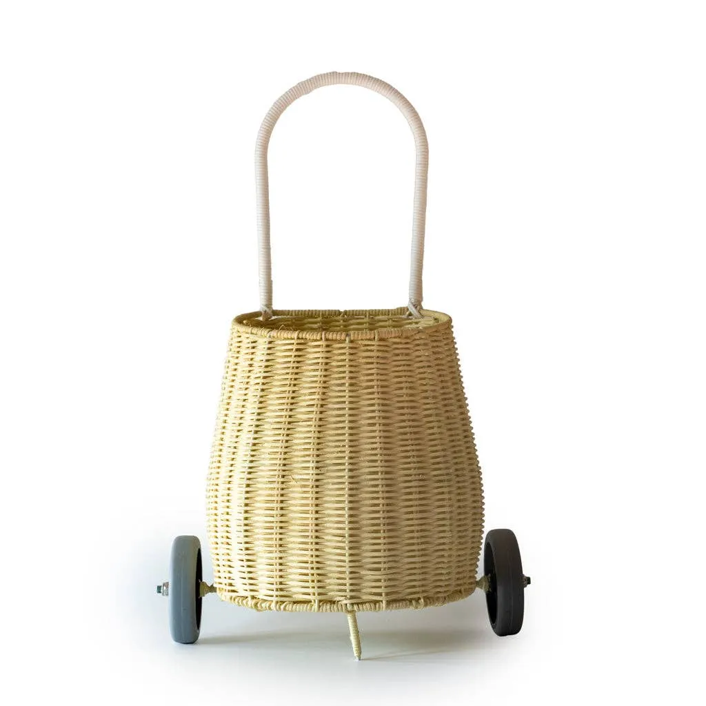 Basket on wheels rattan storage toy for kids: Light blue