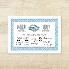 Birth Memory Frame for Twin Boys - Retro