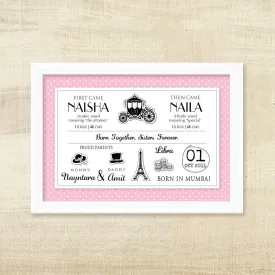 Birth Memory Frame for Twin Girls - Parisian