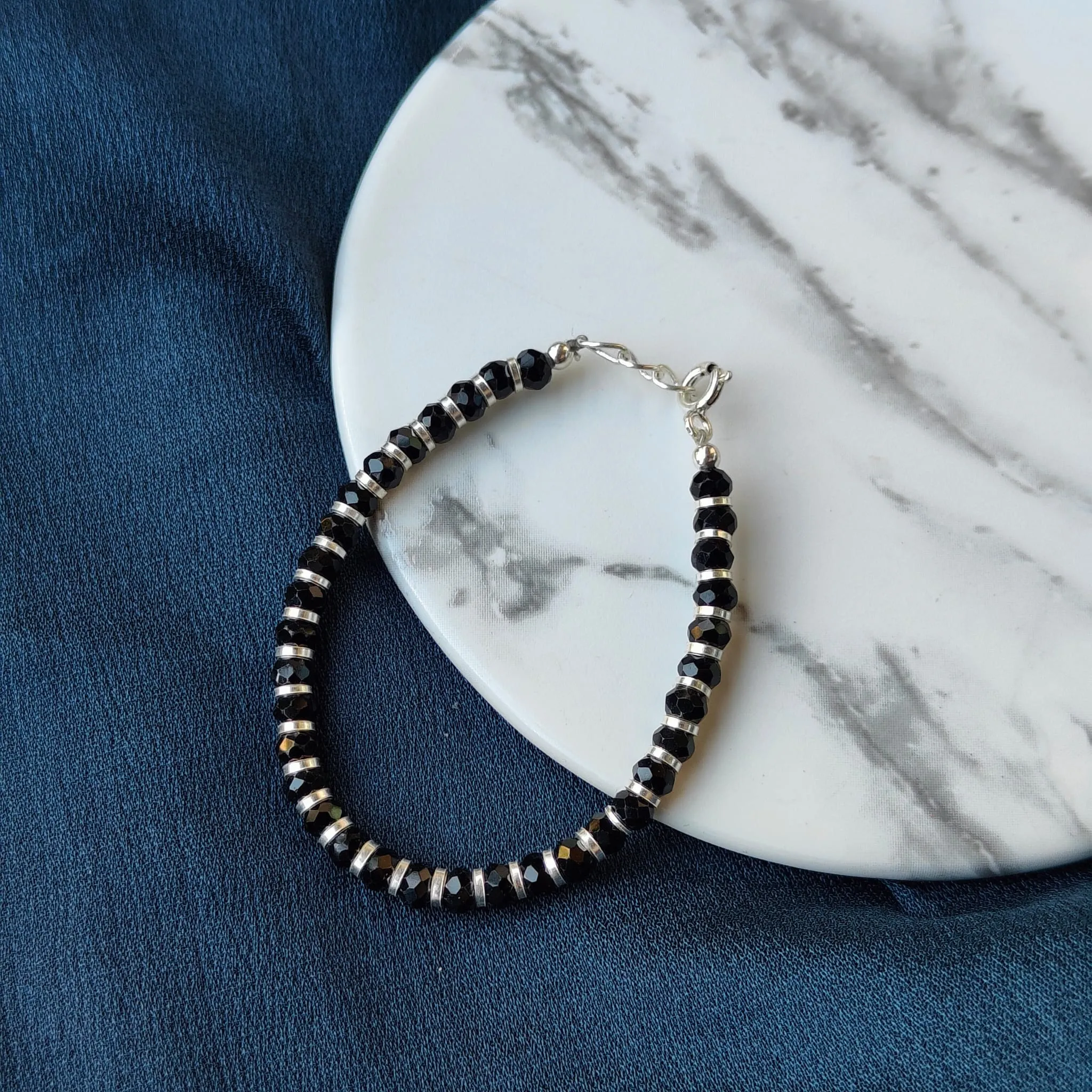 Black Pure Silver Beaded Indian New Born Kids Nazaria Daily Bracelet