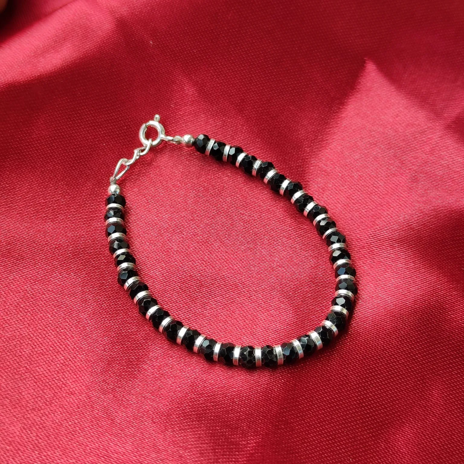 Black Pure Silver Beaded Indian New Born Kids Nazaria Daily Bracelet