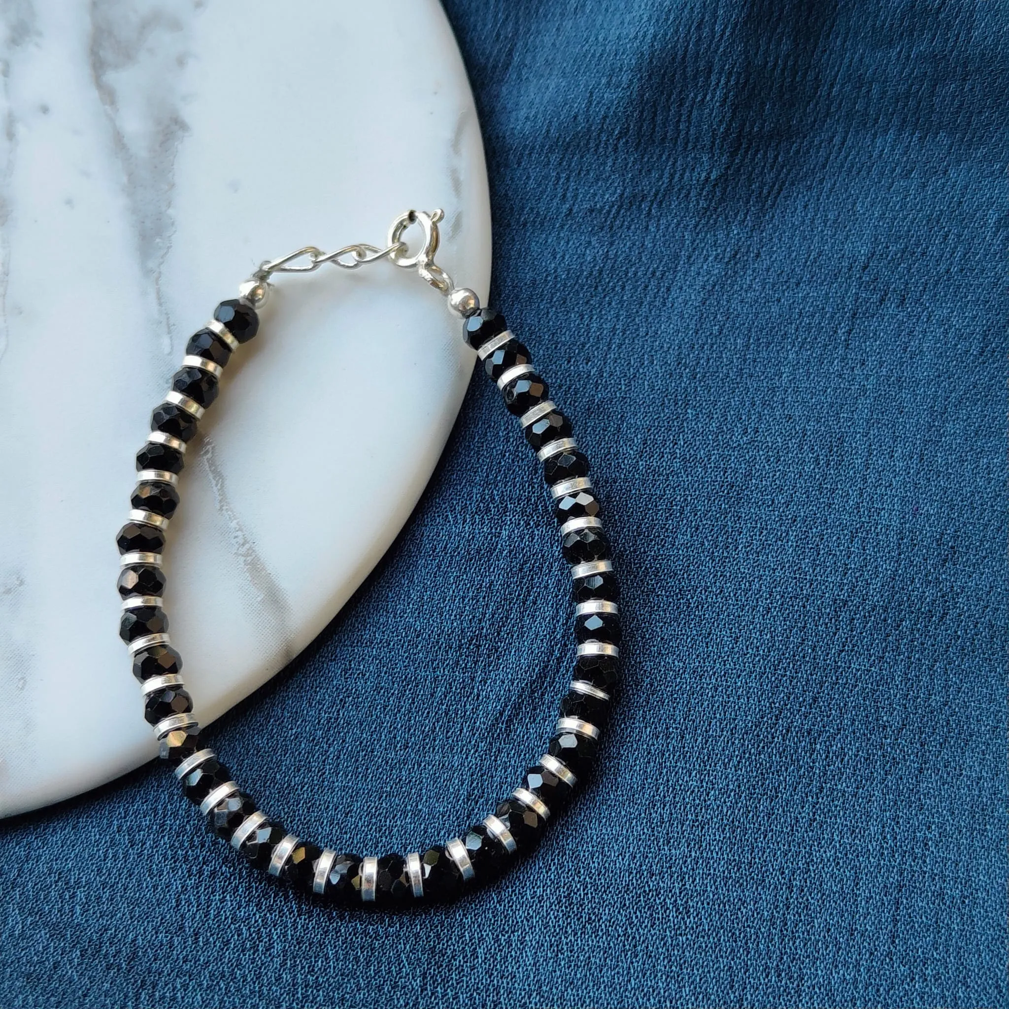 Black Pure Silver Beaded Indian New Born Kids Nazaria Daily Bracelet