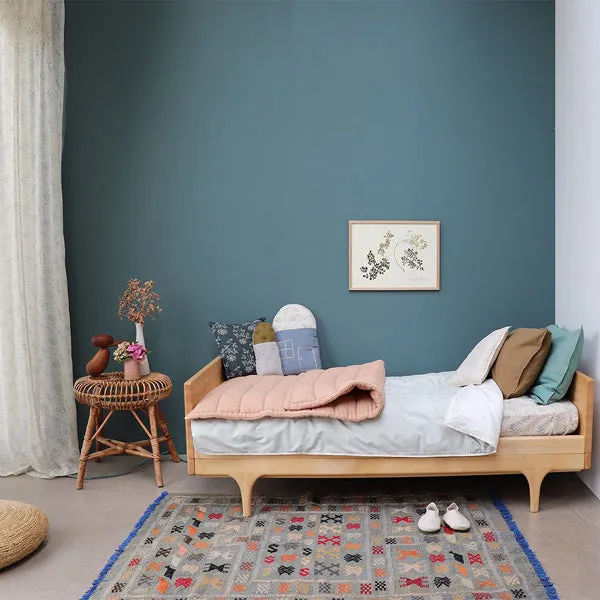Camomile London Small House Cushion – Minako Cornflower/Mini Check Blue
