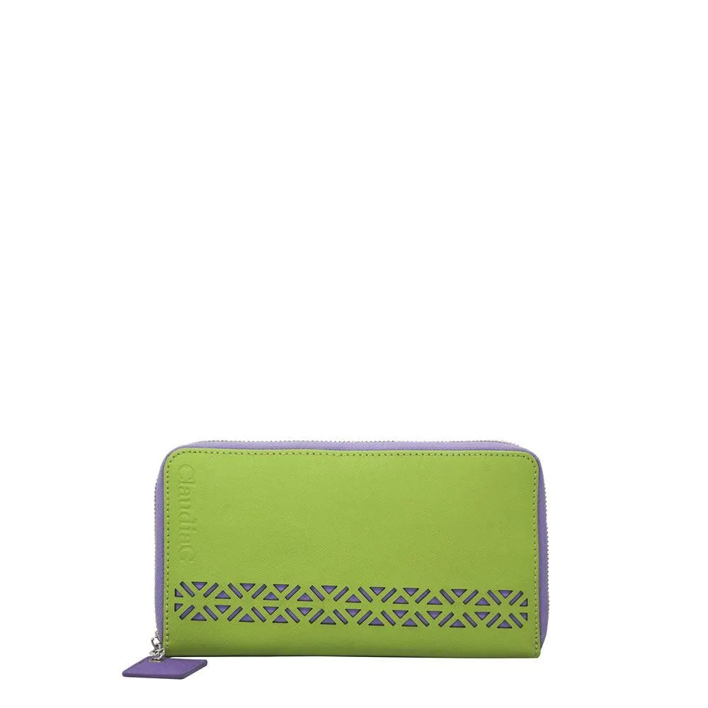 ClaudiaG Lotus Leather Wallet-Lime Green/Plum