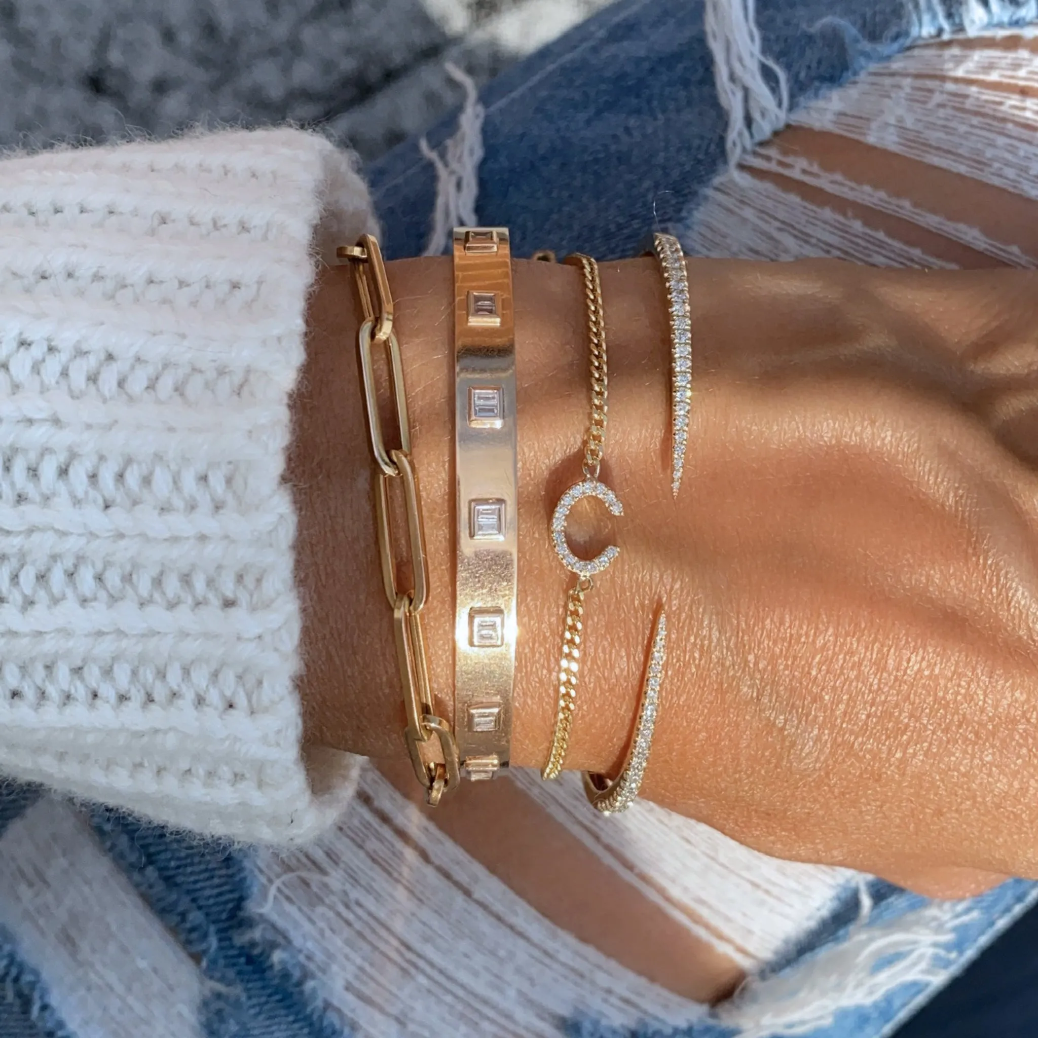 CUSTOM WAITLIST Cuff Bangle with Bezel Baguettes