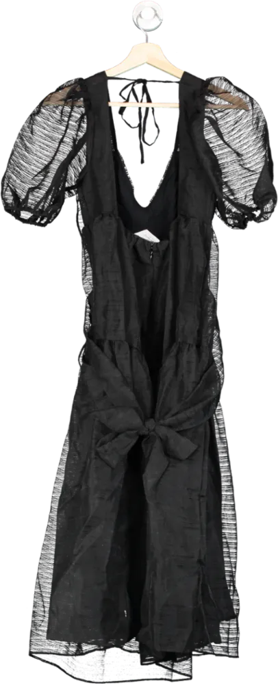 Free People Black Puff sleeve bow back Hailey Dress  UK 6
