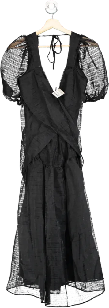 Free People Black Puff sleeve bow back Hailey Dress  UK 6