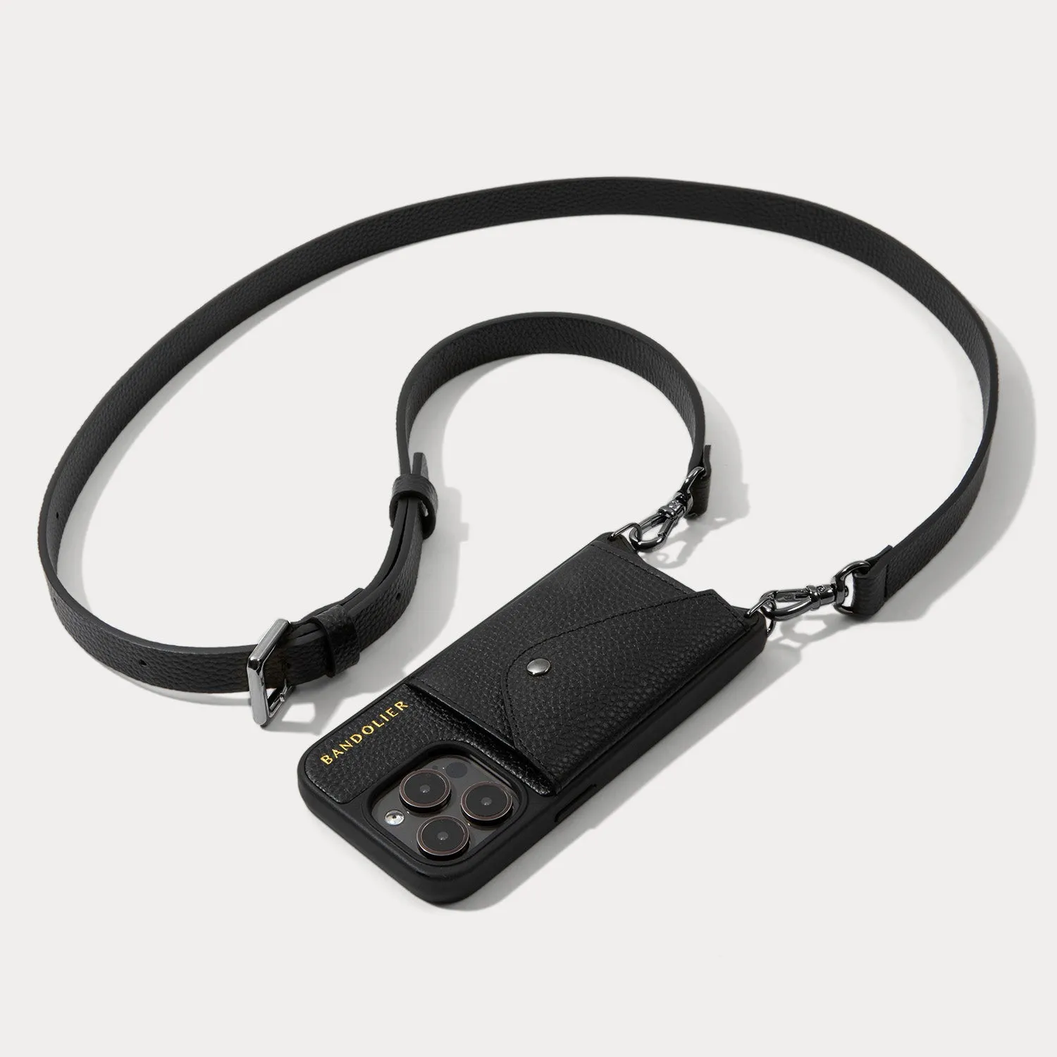 Hailey Side Slot Leather Crossbody Bandolier - Black/Pewter
