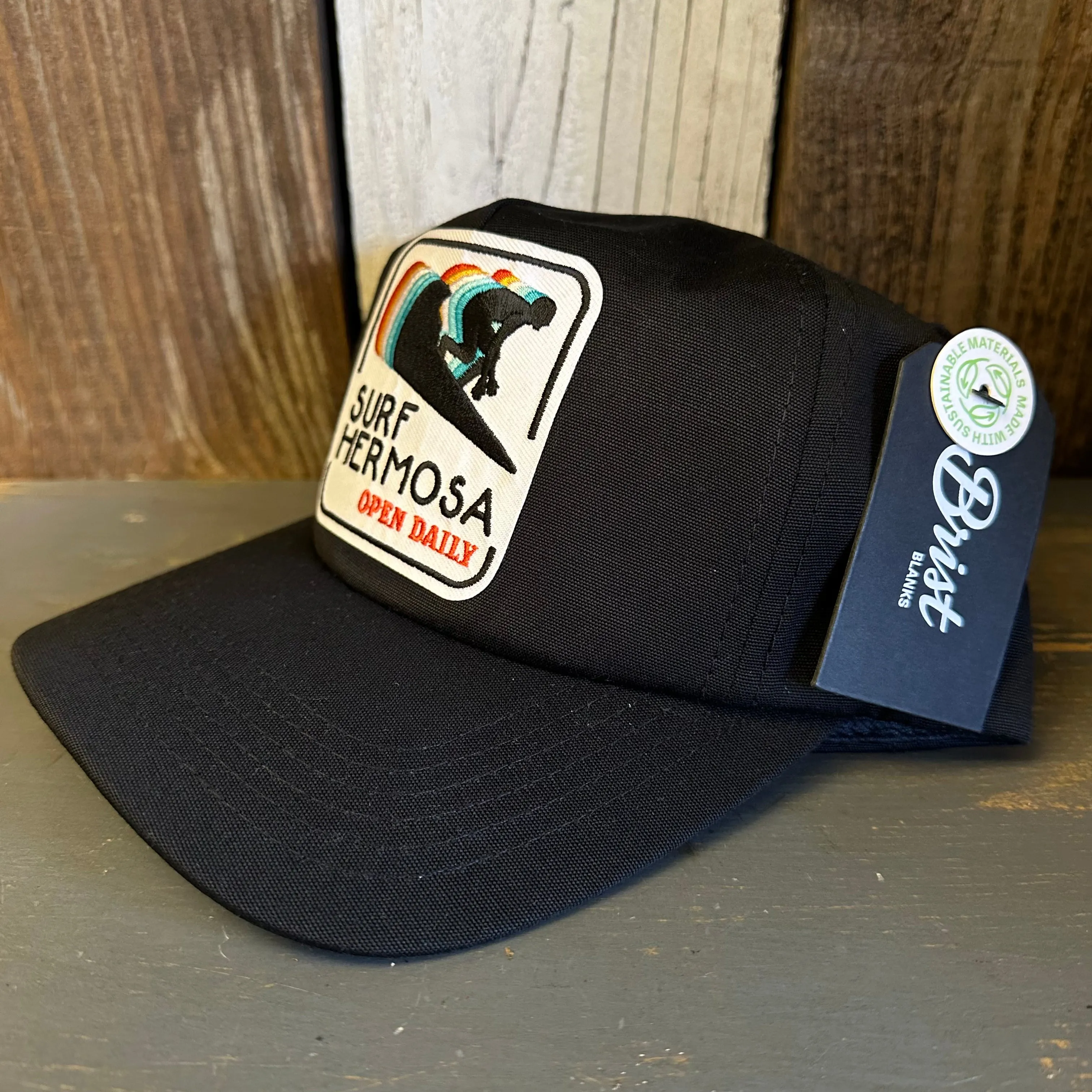 Hermosa Beach SURF HERMOSA :: OPEN DAILY - 5 Panel Hat - Black