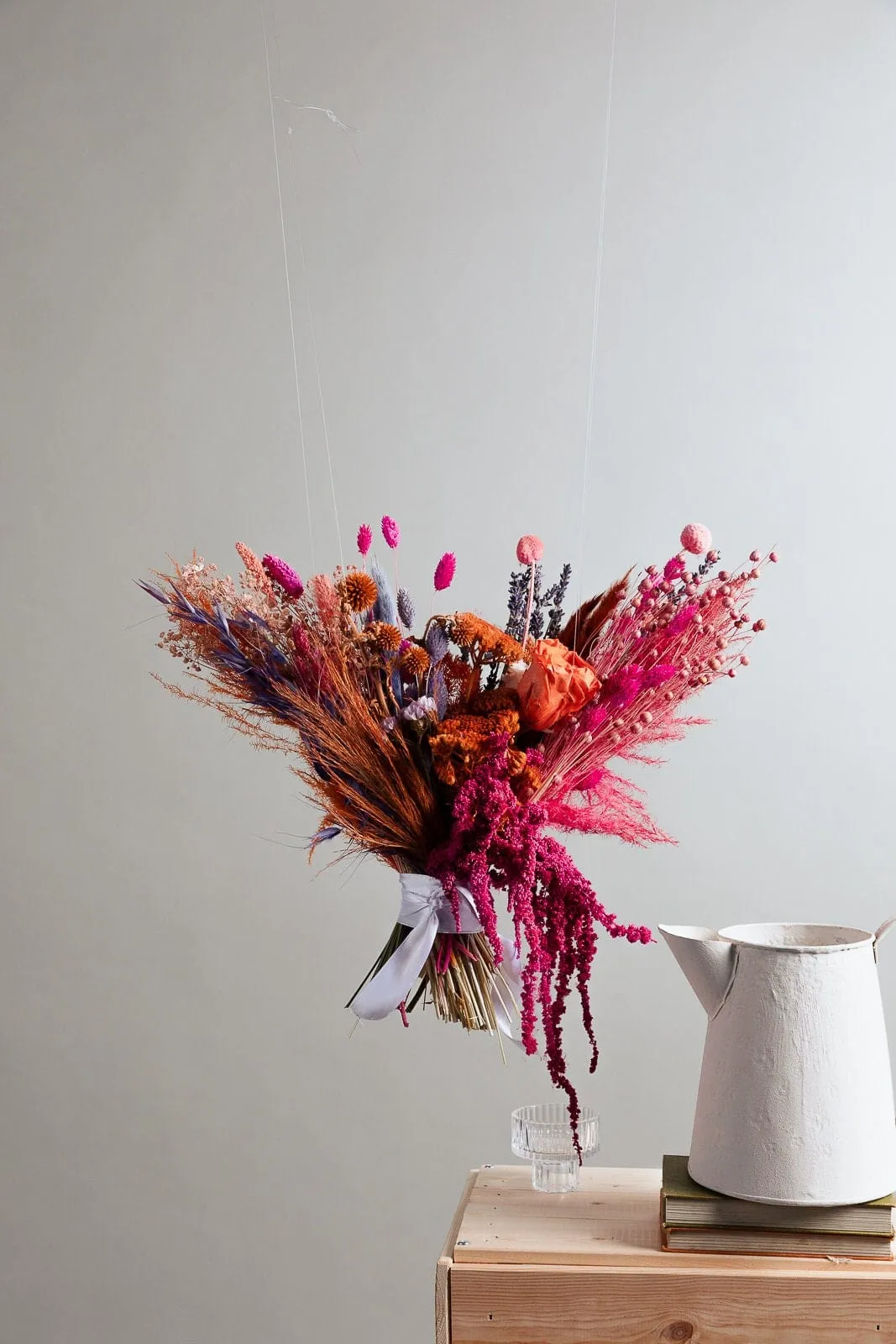 Hot Pink & Burnt Orange Pampas Grass Boho Bridal Bouquet / Boho Wedding Flowers