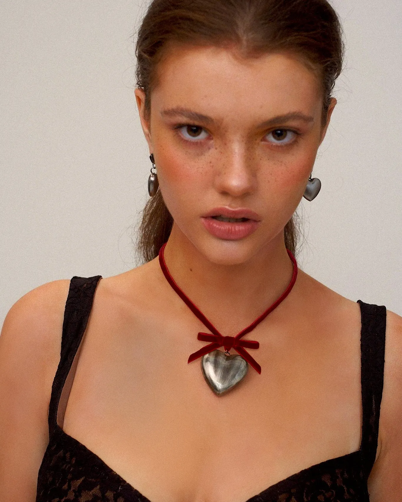 Layla Velvet Ribbon Heart Necklace