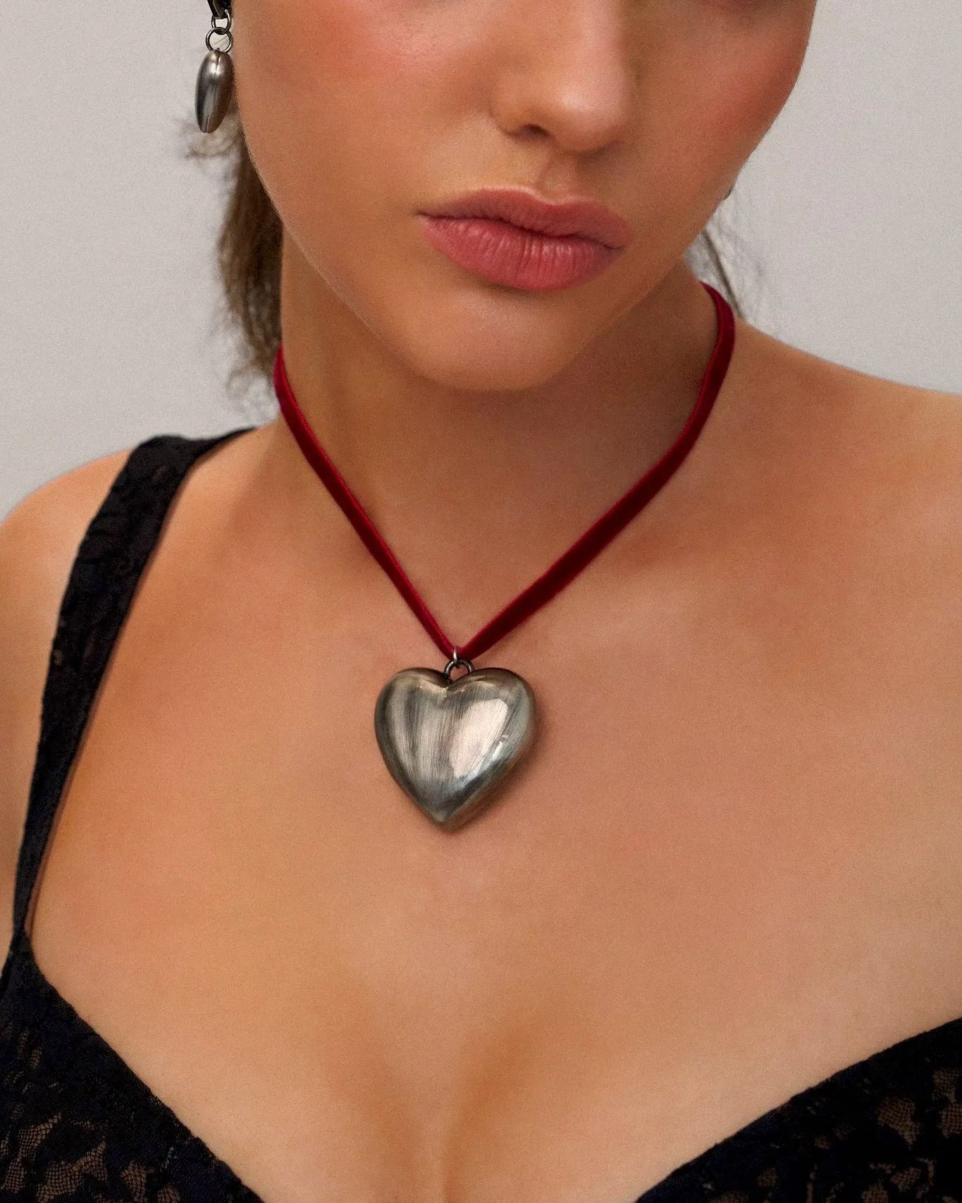 Layla Velvet Ribbon Heart Necklace