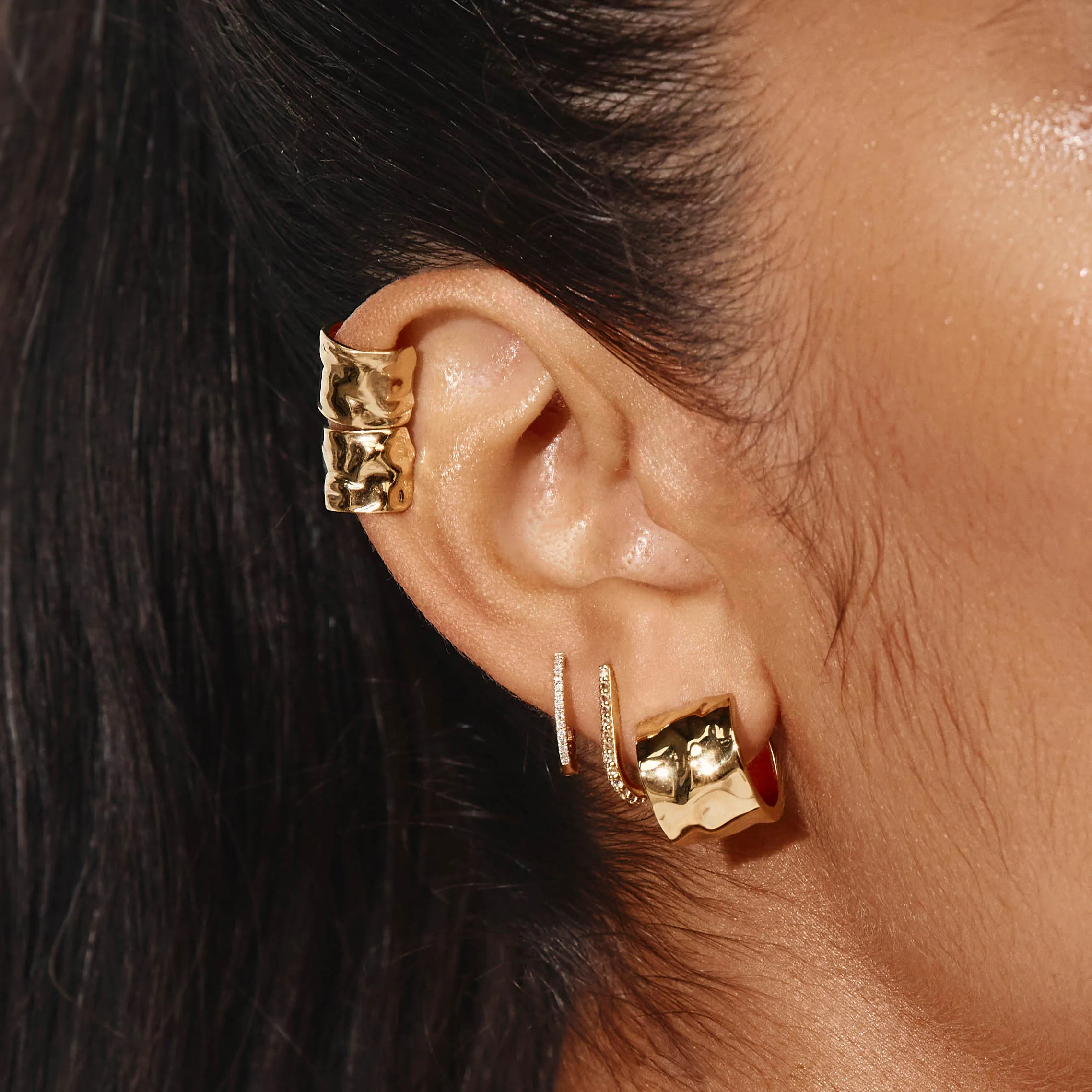 Organic Hammered Hoop Earrings in Gold
