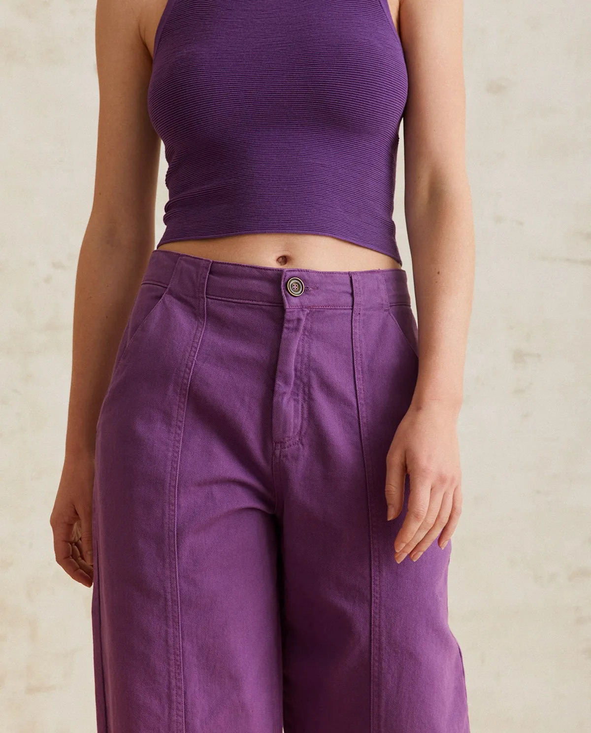 Purple denim carrot fit Trousers by YERSE