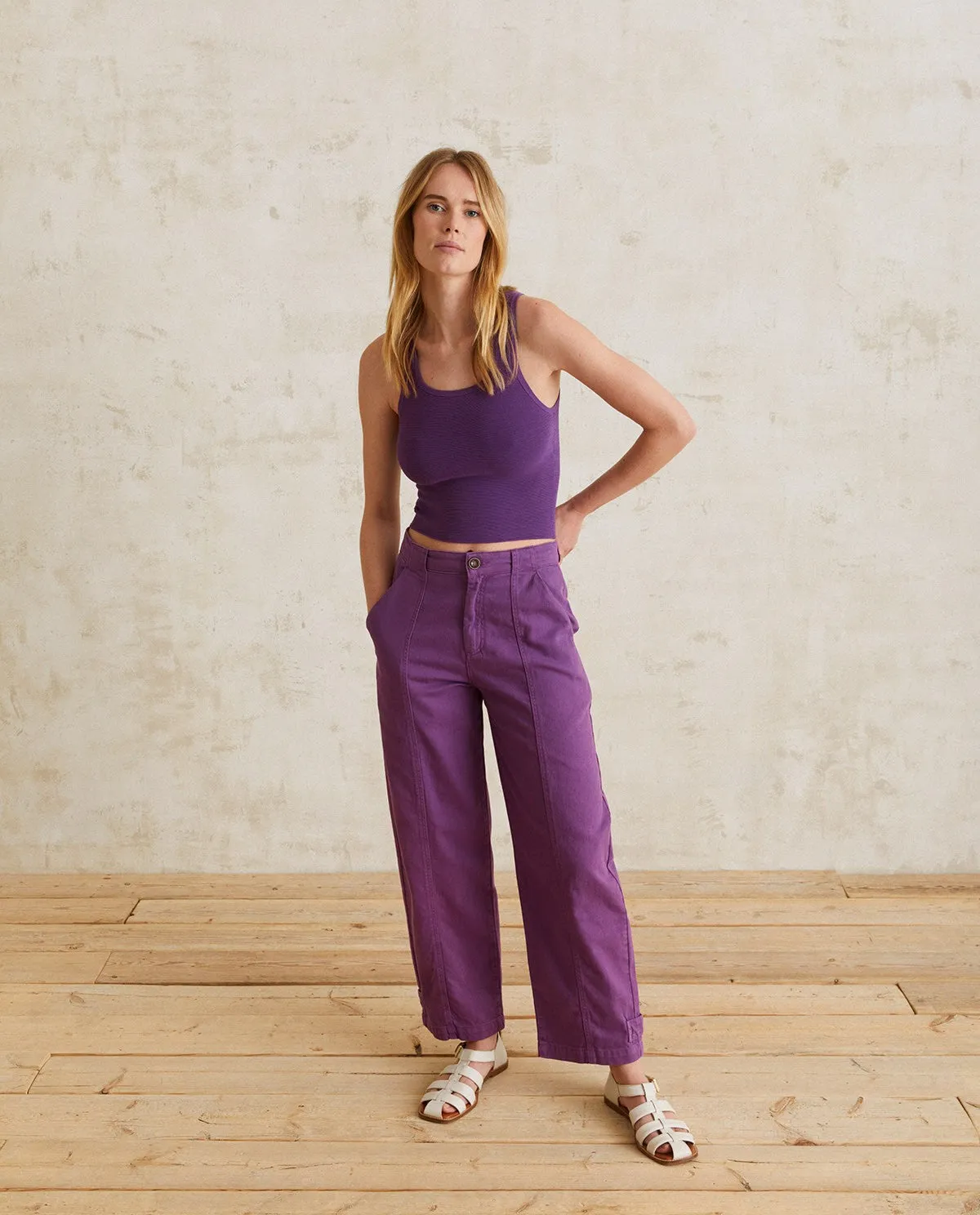 Purple denim carrot fit Trousers by YERSE