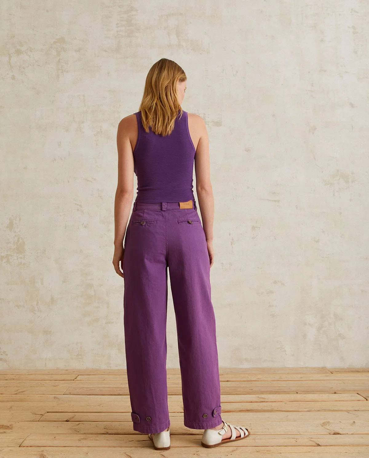 Purple denim carrot fit Trousers by YERSE