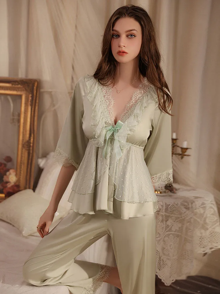 Satin & Lace Deep-V Home Loungewear Set